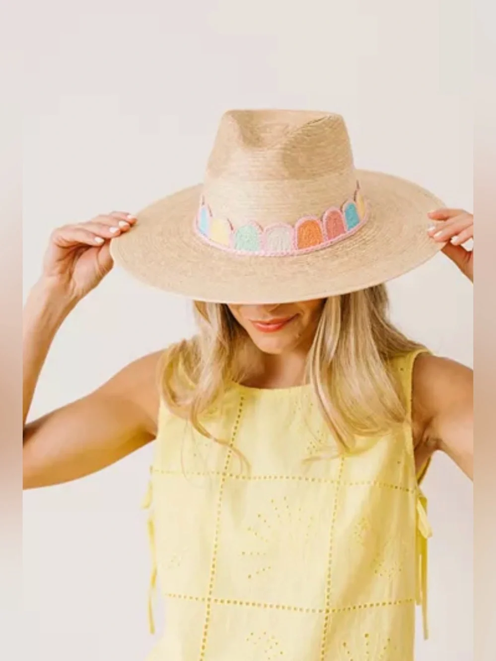 Sunshine Tienda Pastel Kandy Crochet Palm Straw Hat - Picture 4 of 4
